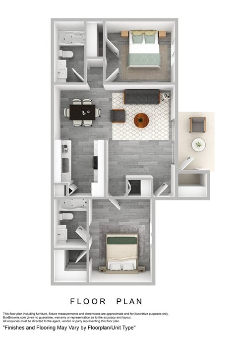 Floor plan for 2 beds, 2 baths, 750 sqft